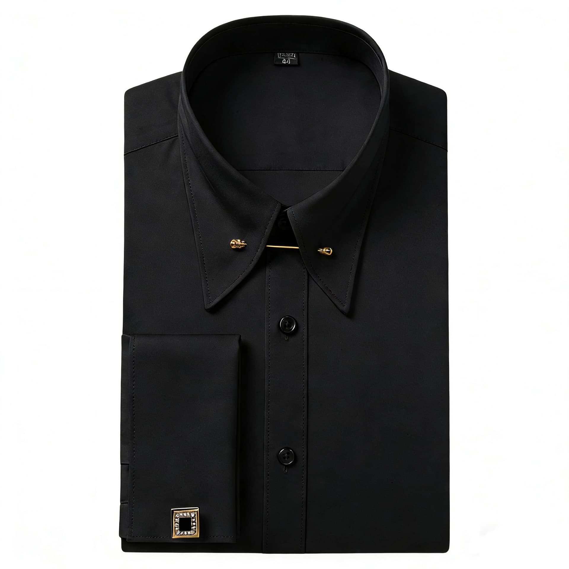 In Stock Empire Men's Business Shirt Black White Solid French Cuff Shirt Collar Pin Large Pointed Collar Formal Wear Wholesale
