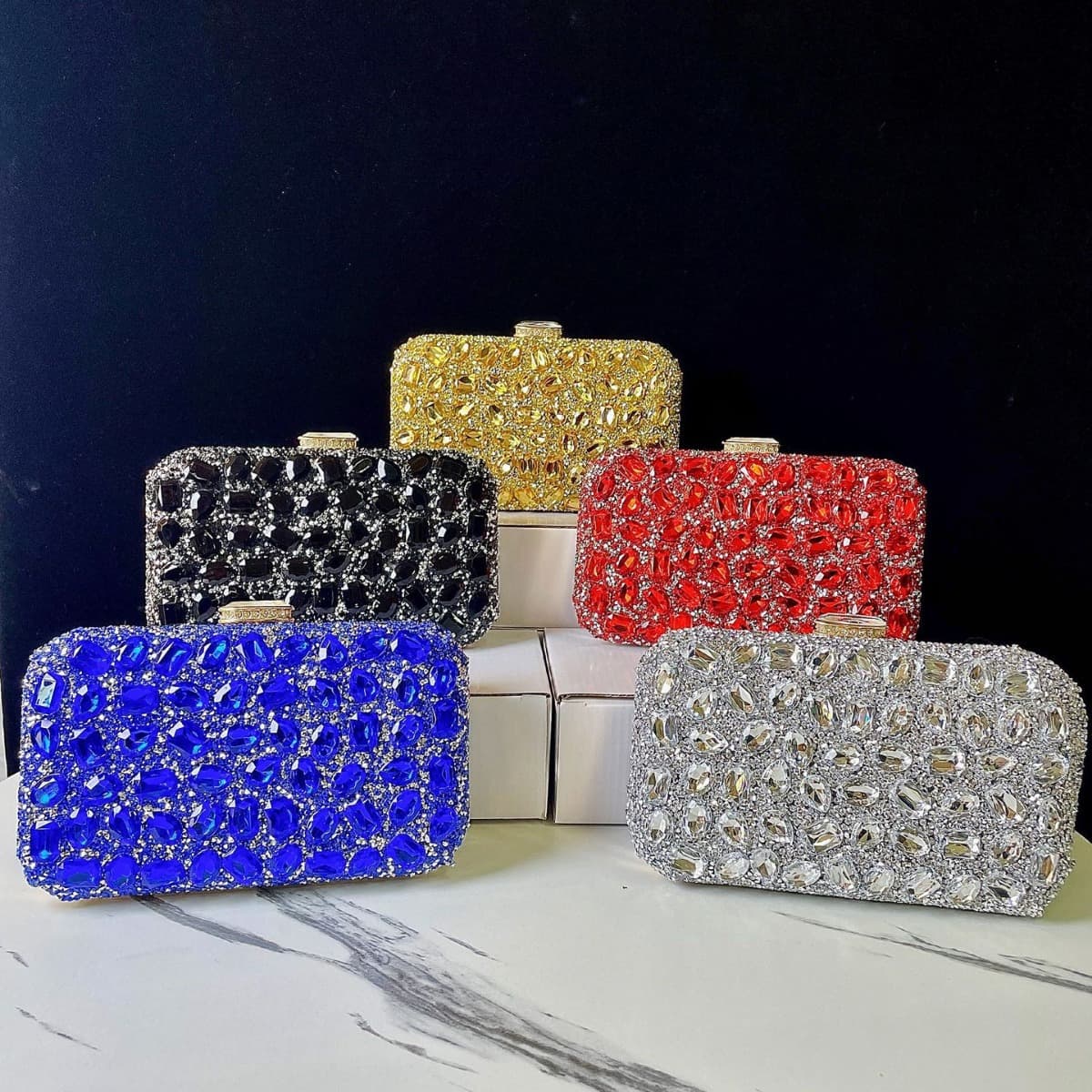 Shiny Velvet Clutch Bag Diamond Embedded Evening Bag Wedding Banquet Handbag Small Square Bag for Women Vintage Style Hard Shell