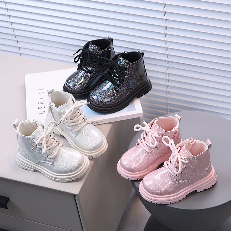 Children's Martin Boots Korean Style Autumn/Winter New Style Fashionable Girls' Runway Glossy Leather Short Boots Boys' Soft-Soled Low-Cut Boots