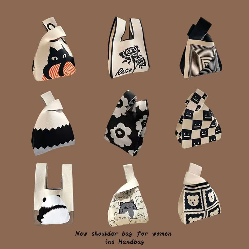 New Trendy Ins-Style Women's Knitted Yarn Bucket Bag, Casual Tote Bag, Lunch Bag Wholesale