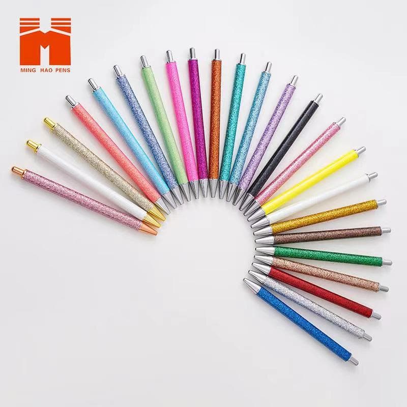 Push Button PU Glitter Coated Ballpoint Pen, Gold Glitter Ballpoint Pen, Gift Pen, Gel Ink Pen, Multi-Color Metal Pen