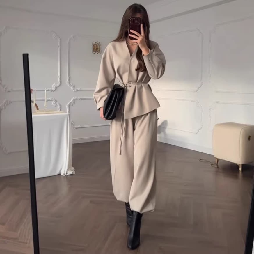 Amazon Cross-border 2026 Autumn New Fashion Women's Long-sleeve Waist-cinching Commute Slim Lantern Pants