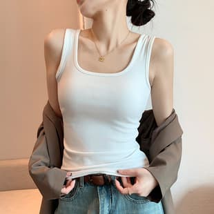 H237 Spring/Summer New Wide-Strap Tank Top for Women Deep U-Neck TikTok Hot Style Base Layer Sleeveless Vest