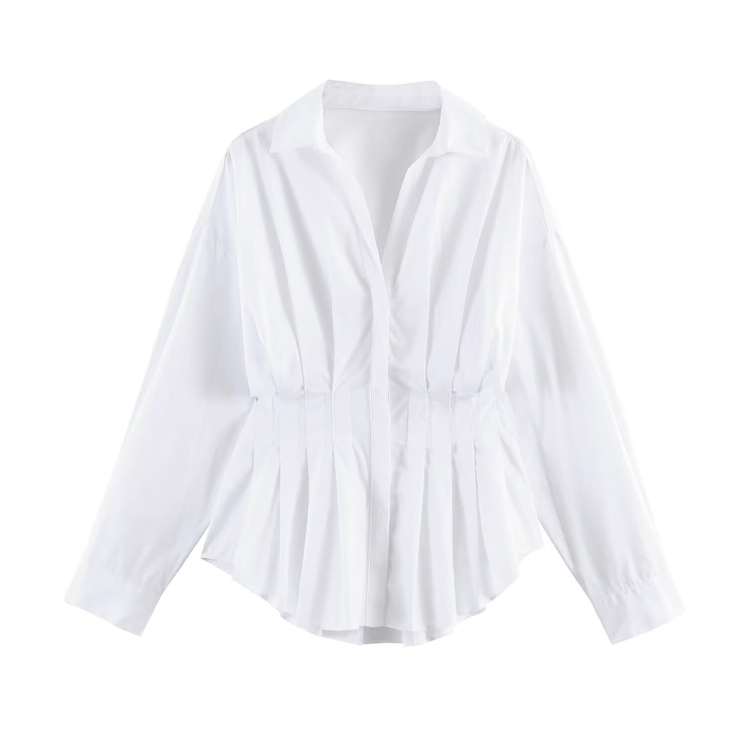 PB&ZA Women's 2026 Summer New Arrival Fashion Commuter Pleated Striped Waist-Nipped Poplin Shirt 2110891