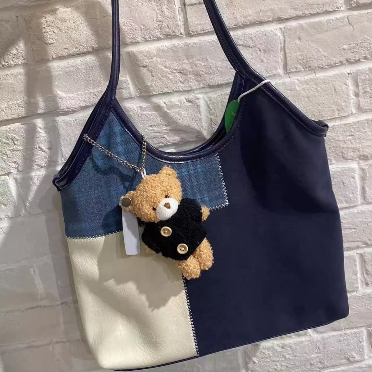 Vintage College Style Color-Block Underarm Bag 2024 Fall/Winter New Versatile Contrast Color Large Capacity Student Commuter Tote Bag