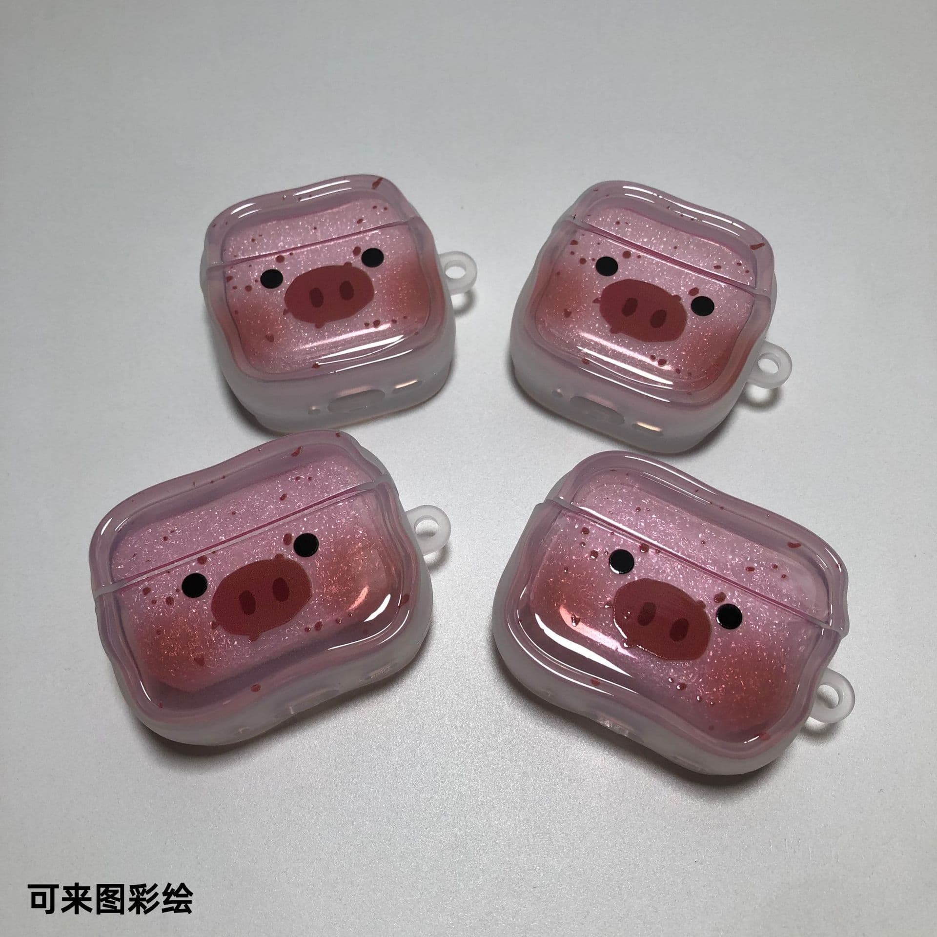 Blush Pink Pig Apple AirPods Case for AirPods 1/2/3/4 Pro/Pro 2, Cream Pattern Protective Cover, Customizable with Image Printing