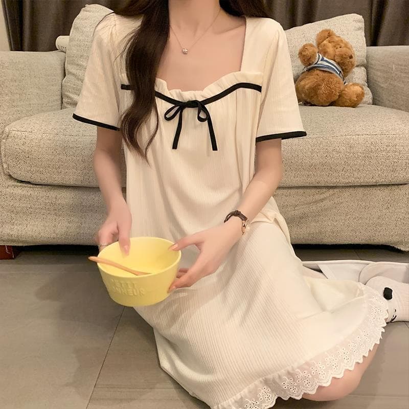Summer Sleep Dress for Women 2024 New Short Sleeve Sweet Princess Style Student Cute French Homewear Sleep Dress