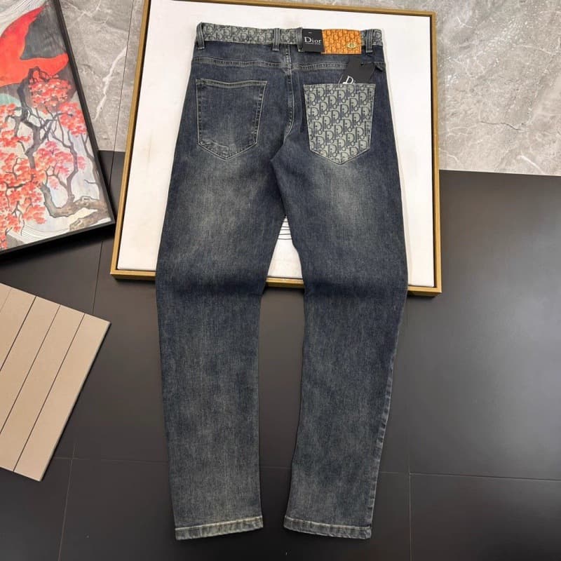 Summer New Style Back Pocket Jacquard Letter Full Print Jeans Men's Trendy Brand Washed Versatile Straight Casual Slim Pants