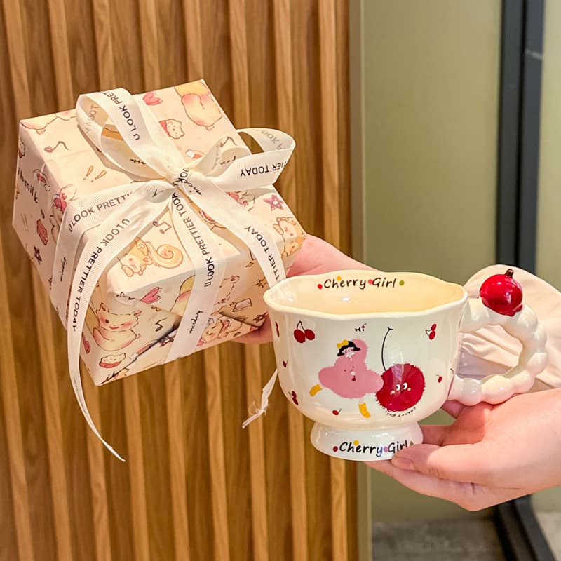 Birthday Gift for Best Friend Cute Cherry Ceramic Mug for Women Bridesmaid Gift Boxed Graduation Gift