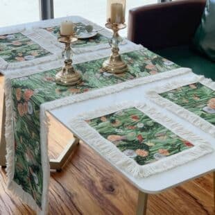 European Light Luxury Floral Table Runner Thick Vintage High-End Tassel Placemat Tablecloth Romantic Table Decoration Green