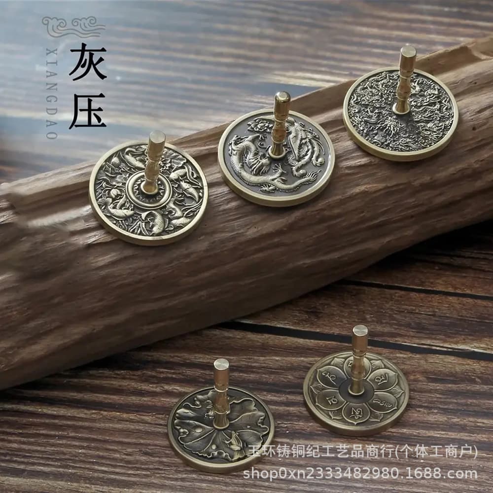 Japanese-Style Brass Ash Press with 5cm Long Handle for Sealing and Stamping Incense Ash in Censers