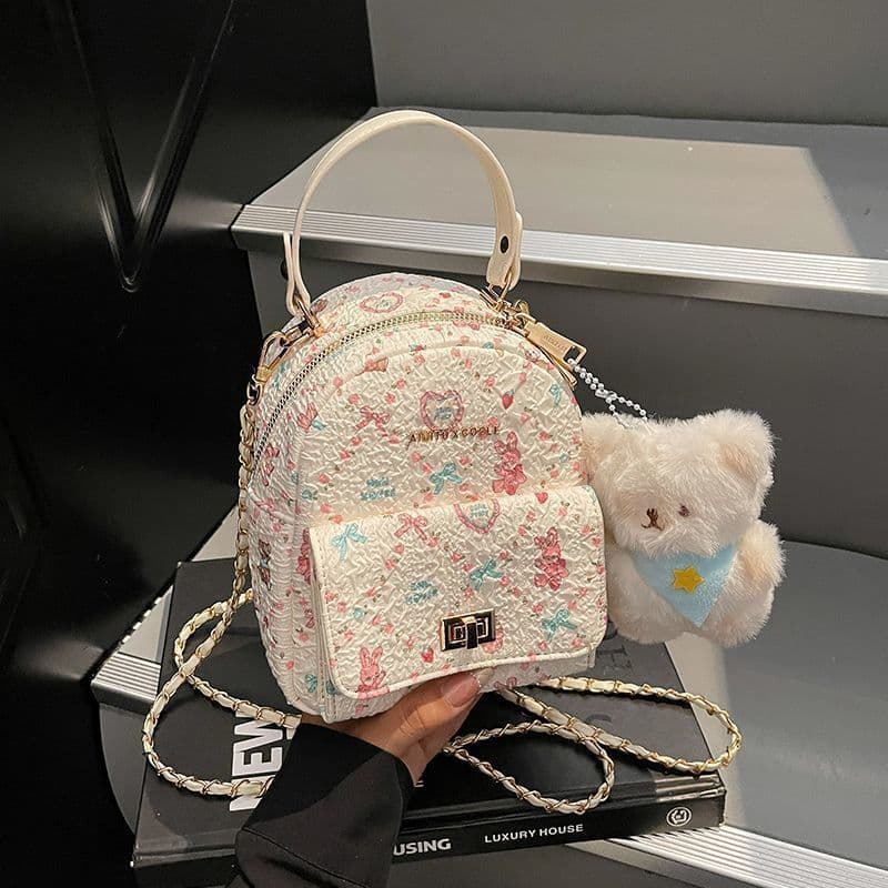 Women's Bag 2025 New Versatile Print Niche Fashion Design Trendy Stylish Chain Simple Backpack E8