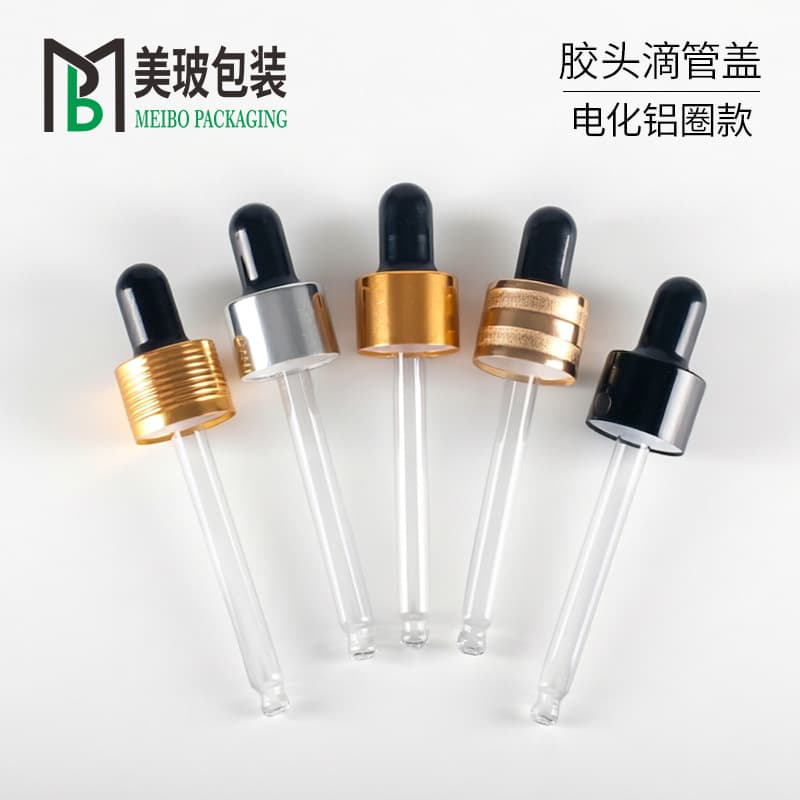In Stock 18-tooth Anodized Aluminum Gold Collar Rubber Bulb Dropper Cap for Essential Oil Bottles, Gold Silver Black Wholesale