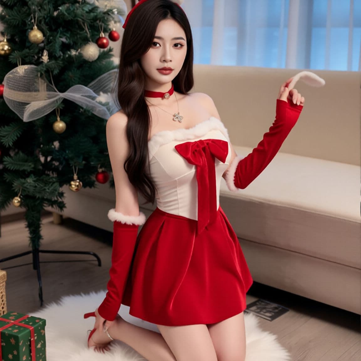 Cross-border Sexy Christmas Lingerie Temptation Battle Robe Uniform Set Sleepwear Sex Passion Winter Bunny Girl Agent
