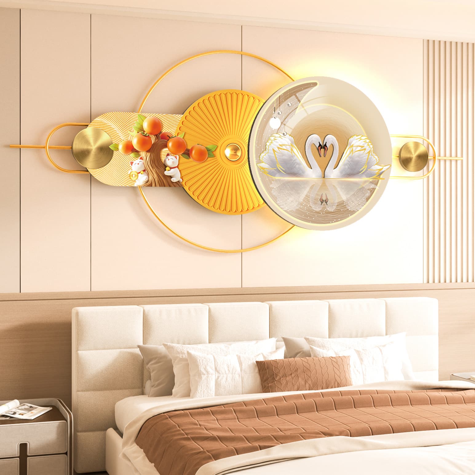 New Simple Premium Bedroom Headboard Decor, Light Luxury Ambience LED Light Glowing Picture Creative Hanging