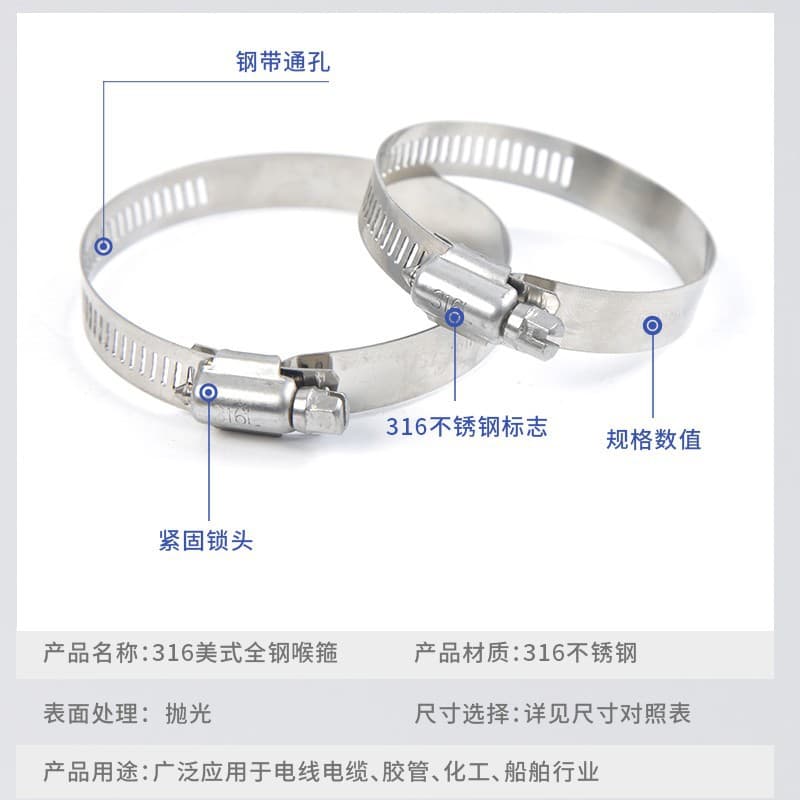 Chuanyiyang Full 316L Stainless Steel Clamp American Style Hose Clamp Pipe Clamp Fastening Pipe Clip Quick-Install Pipe Bracket Clip