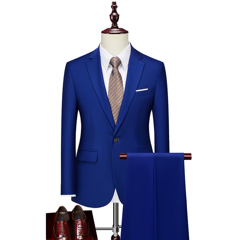 Cross-border Korean version men's business casual suit solid color slim large size suit professional dress two-piece set for men