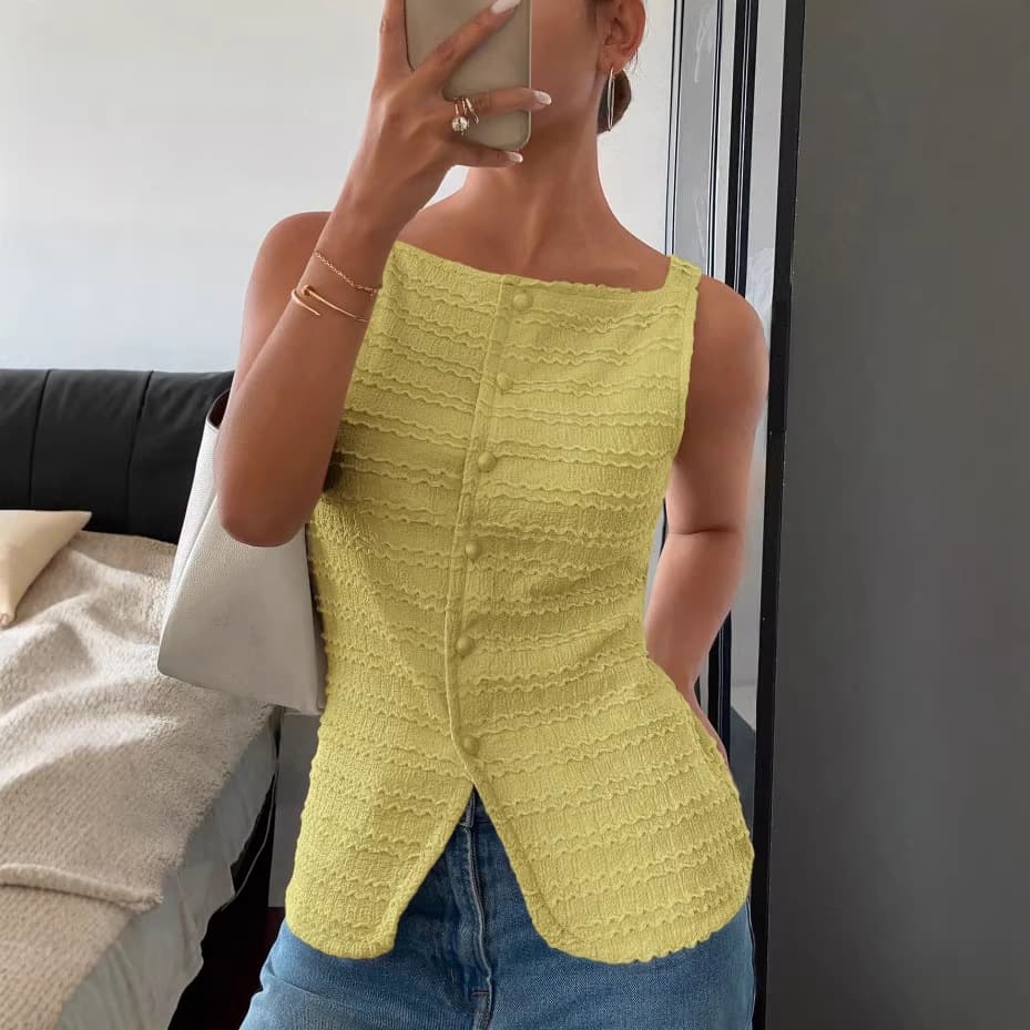 2026 Cross-Border European and American Amazon Fashion Stylish Single-Breasted Round Neck Sleeveless Slim-Fit Vest Solid Color Women's Top