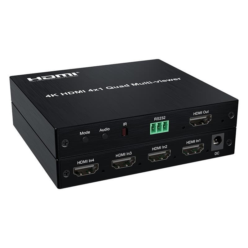 4K HDMI Quad Multi-Viewer Multiple Split Modes HDMI Video Splitter with Power Adapter Remote