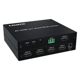 4K HDMI Quad Multi-Viewer Multiple Split Modes HDMI Video Splitter with Power Adapter Remote