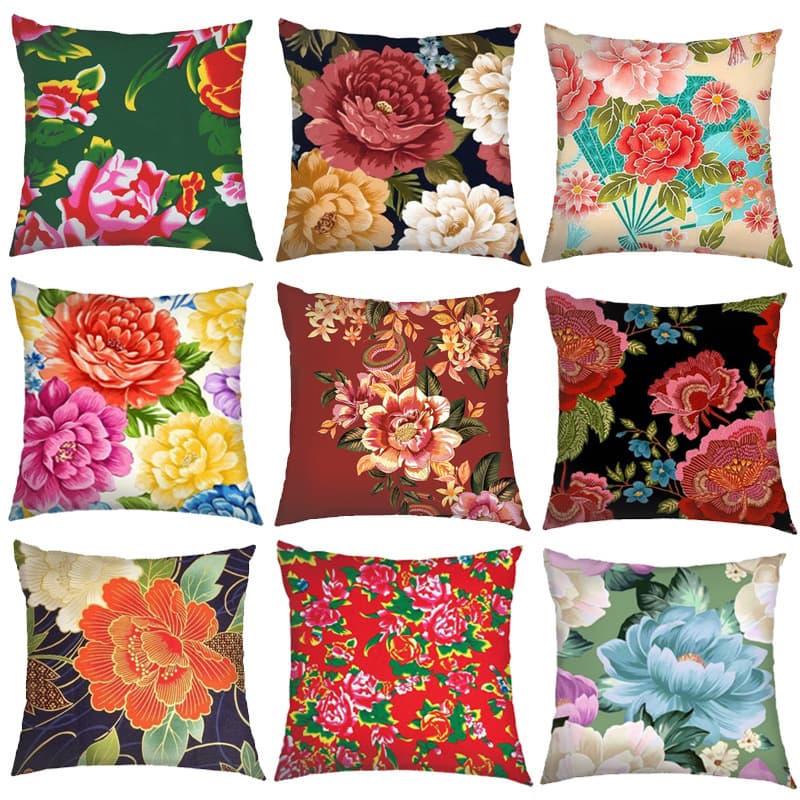 New Home Large Floral Print Pillowcase Sofa Cushion Cover Seat Pad Backrest Cover Linen Velvet Short Plush Modern Simple Style