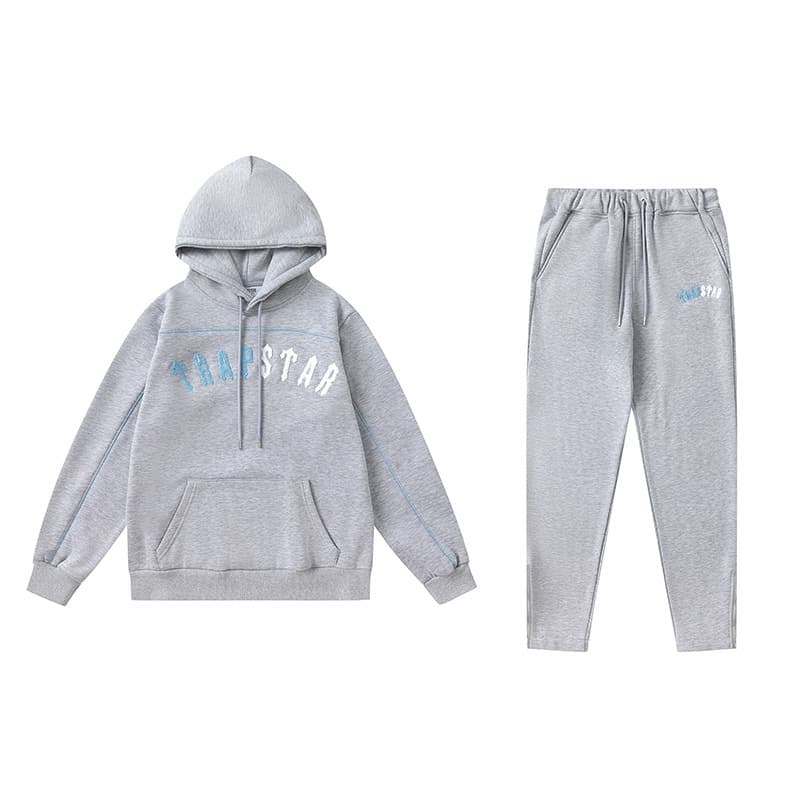 Trapstar Gradient Letter White Blue Towel Embroidery Hoodie Sweatpants Men Couple Casual Set Ins Winter