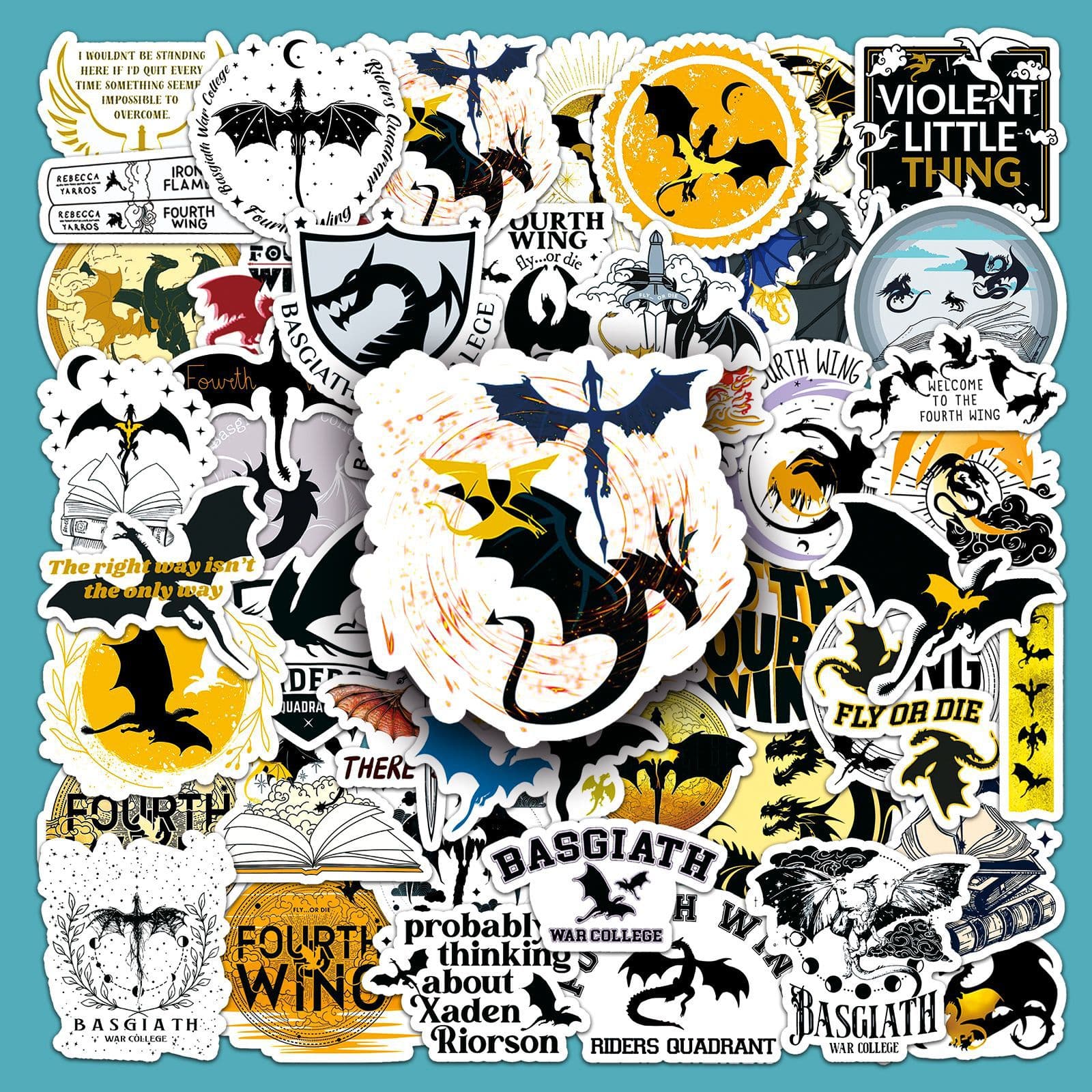 50pcs Fourth Wing Personalized Cross-border Cartoon Cool Fourth Wing Decorative Stickers for Water Bottles, Luggage, Laptops