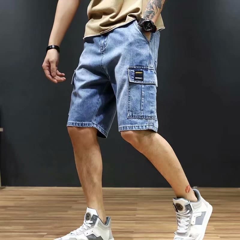 Summer Trendy Denim Shorts for Men, Loose Fit, Five-Point Length, Thin Style, Casual Cargo Jeans