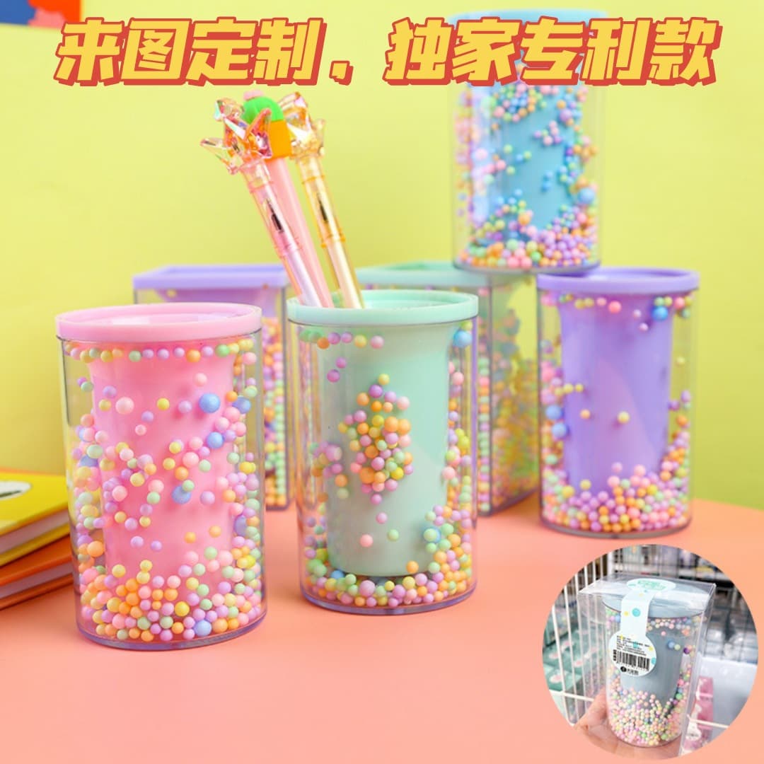 Creative Foam Pen Holder Student Desktop Storage Round Square Transparent Acrylic Style Decoration Storage Pen Holder