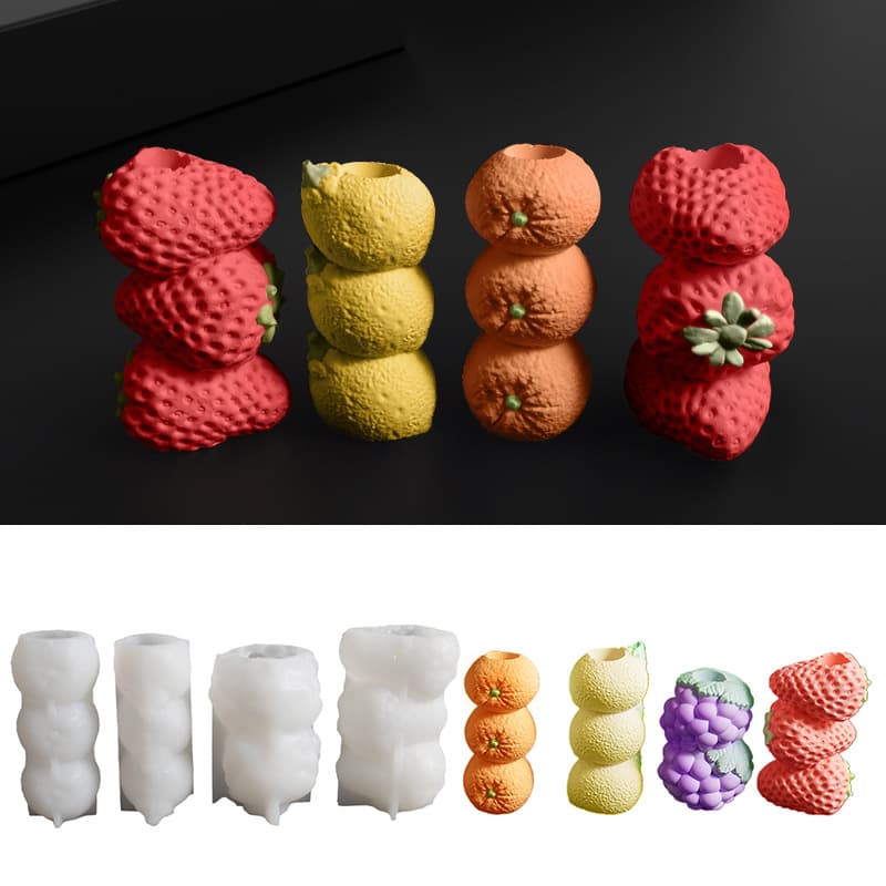 Stacking Fruit Candle Holder Silicone Mold DIY Grape Strawberry Lemon Orange Layered Candle Base Gypsum Ornament