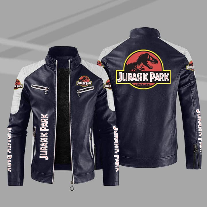 【European Size Slim】Jurassic Motorcycle PU Leather Jacket 2022 Cross-border European and American Plus Size Men's PU Leather Jacket