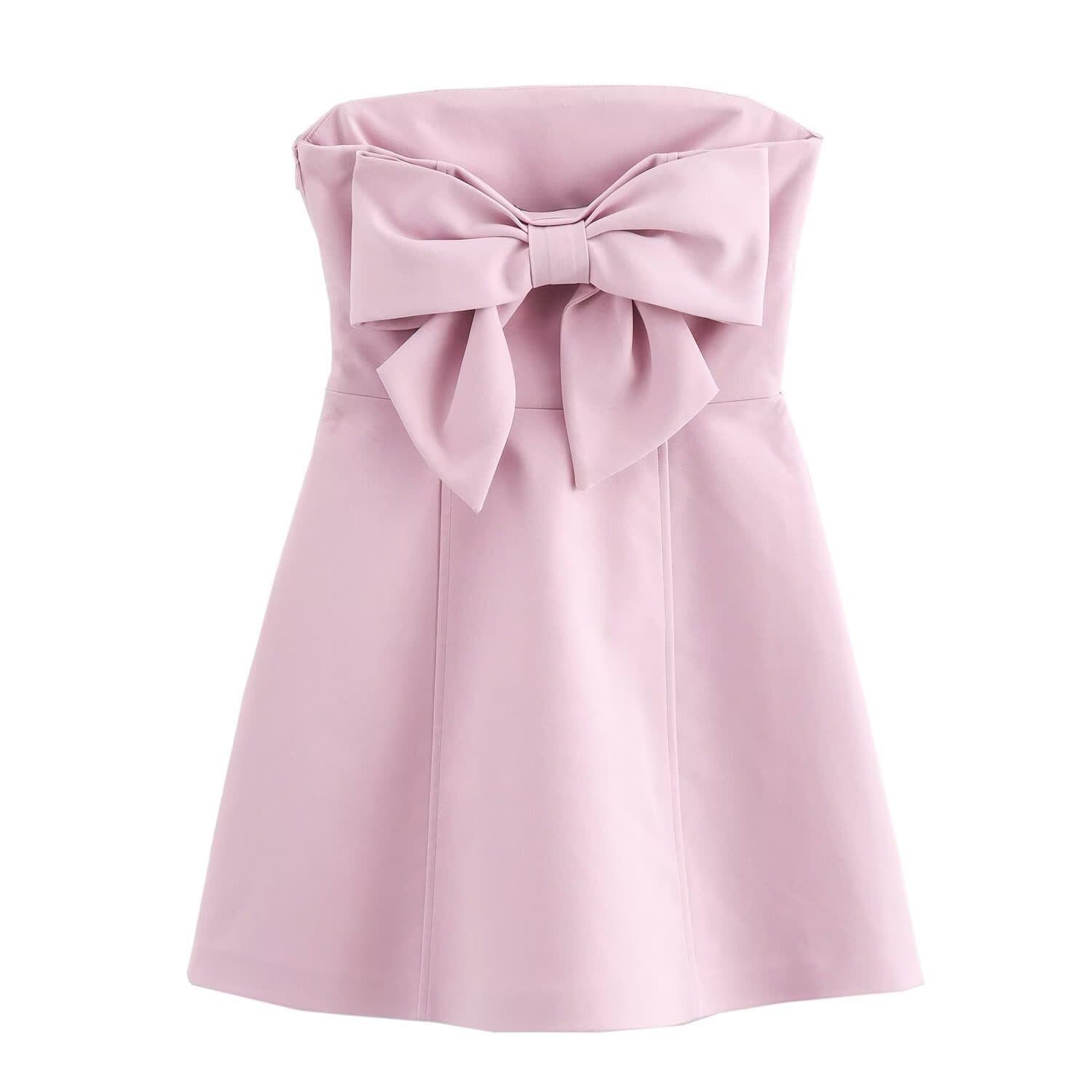 Elegant Cross-Border Dress with Cute Back Bow, 2024 Women's Fall European and American New Style Strapless Short Dress