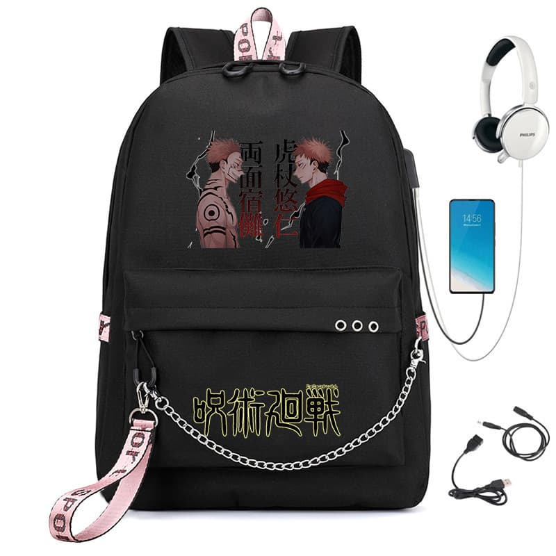 Spell Return Printed USB Spine Protection and Burden Reduction Student Schoolbag Webbing Chain Backpack Simple Solid Color Backpack