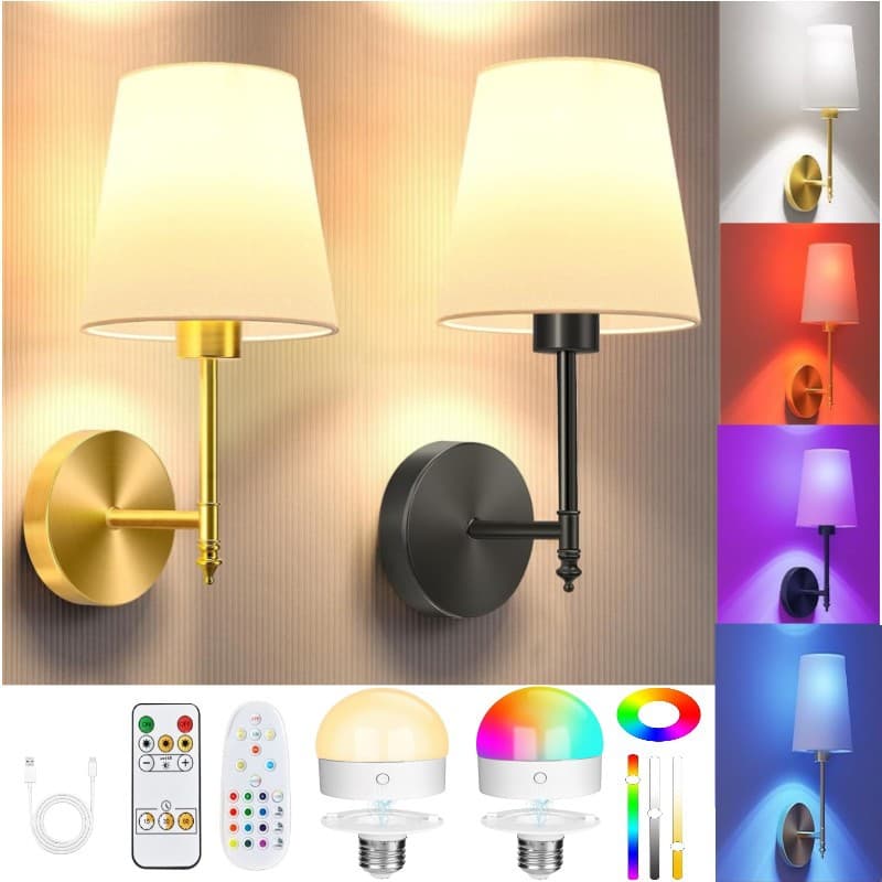 Cross-border wireless wall lamp rechargeable three-color RGB remote control bedroom bedside ambient light living room background staircase light