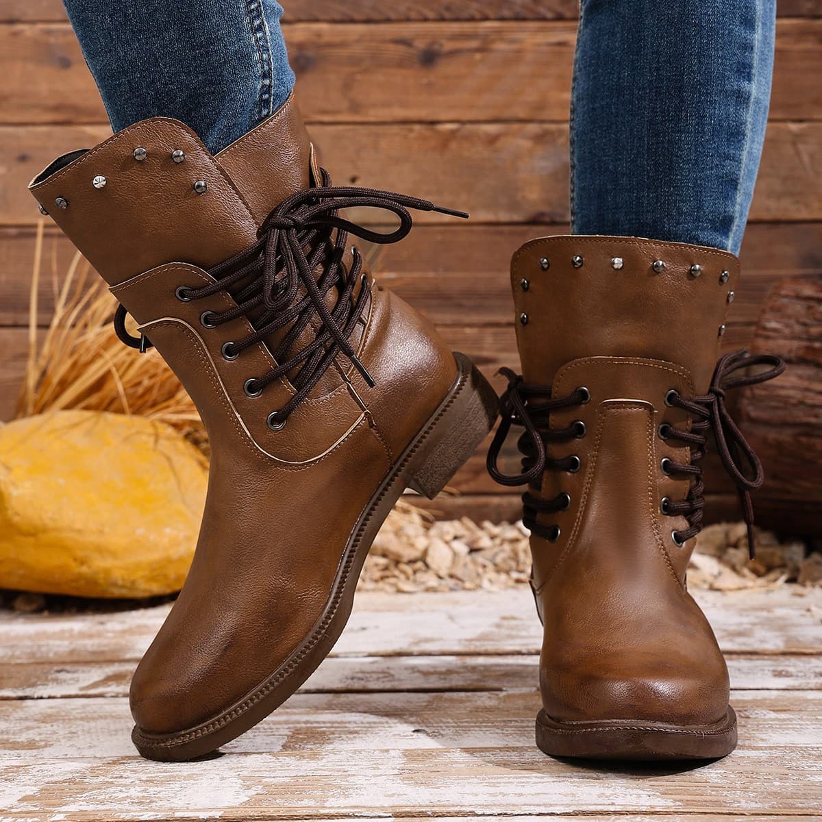 Cross-border Large Size Lace-up Ankle Boots Women Winter Bestseller Versatile Amazon European American Retro Boots