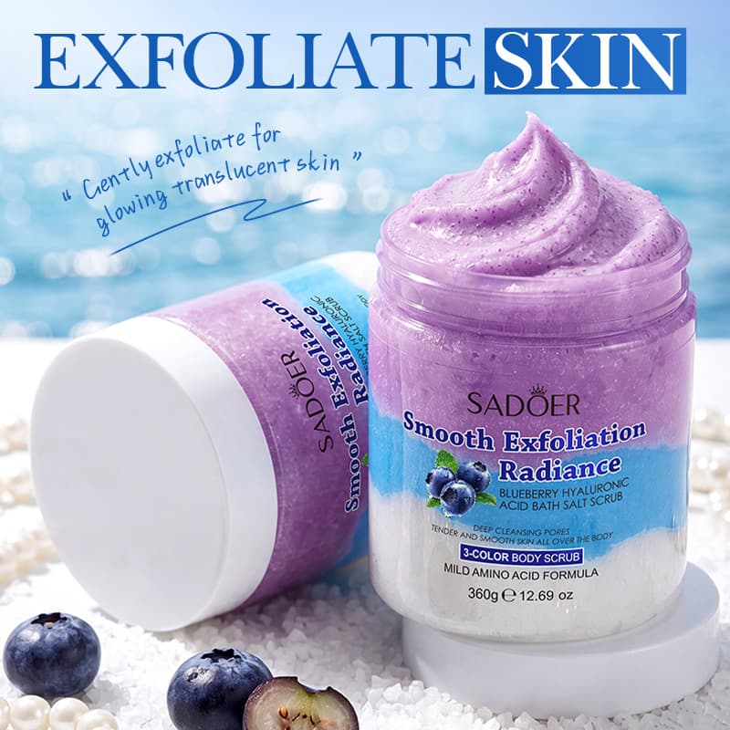 SADOER Blueberry Hyaluronic Acid Bath Salt Scrub 360g Exfoliating Deep Cleansing Body Universal Cross-Border Wholesale