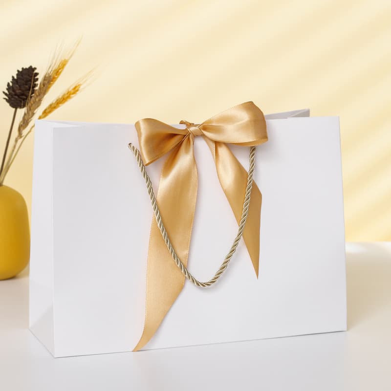 Wholesale Clothing Paper Bags with Bow Gift Bags Shopping Bags Solid Color Packaging Bags Custom Logo