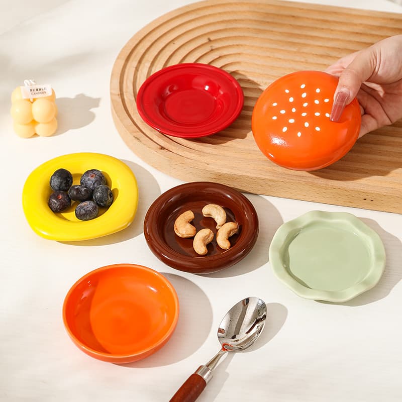 Cute Hamburger-Shaped Ceramic Kids' Creative Seasoning Dish, Soy Sauce Dish, Household Appetizer Plate