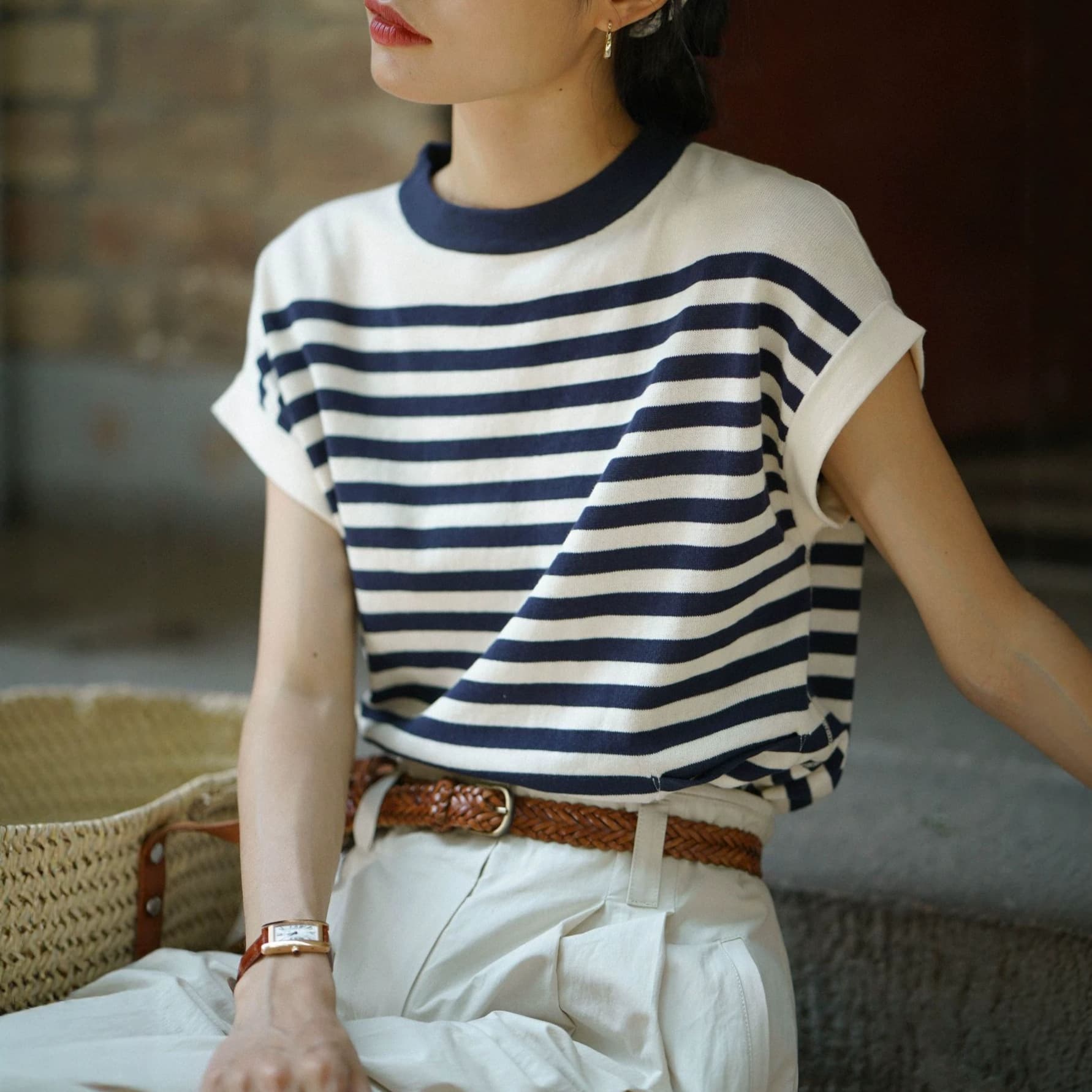 Ginger ale 2021/SS "by the sea" Dolman Sleeve Knit Breton Shirt