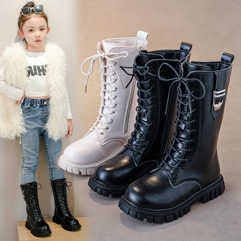 Girls Martin Boots Children's High Boots Autumn Winter 2025 New Korean British Style Princess Leather Boots Little Girl Long Boots