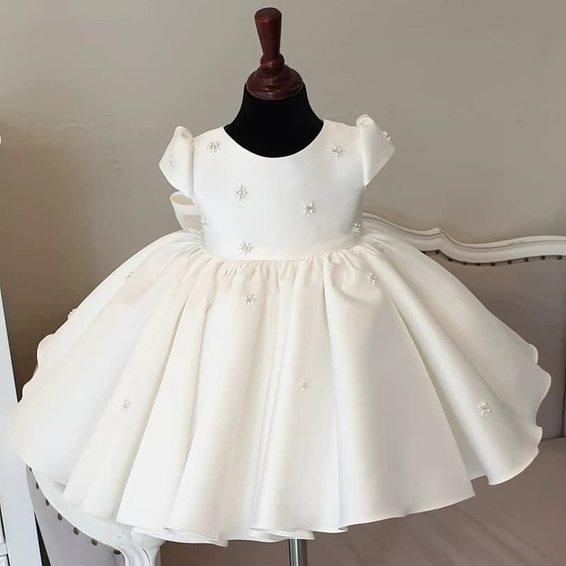 Girls' Princess Dress White Wedding Gown 2026 Toddler First Birthday Flower Girl Wedding Dress