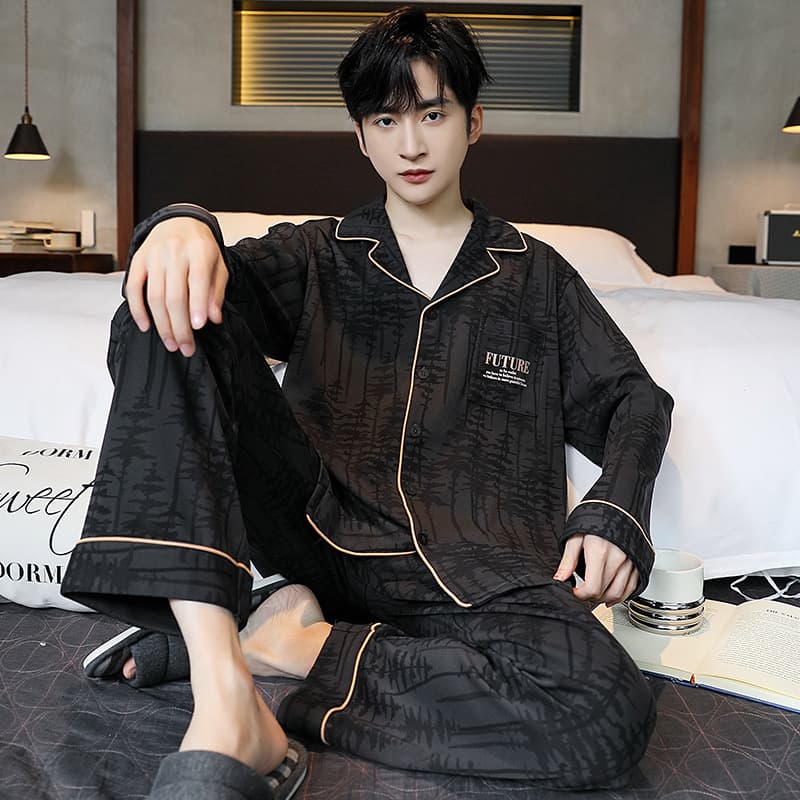 Men's Pajamas, Spring and Autumn Cotton Long-Sleeve Loungewear, Summer 2025 New Thin Set for Teenagers