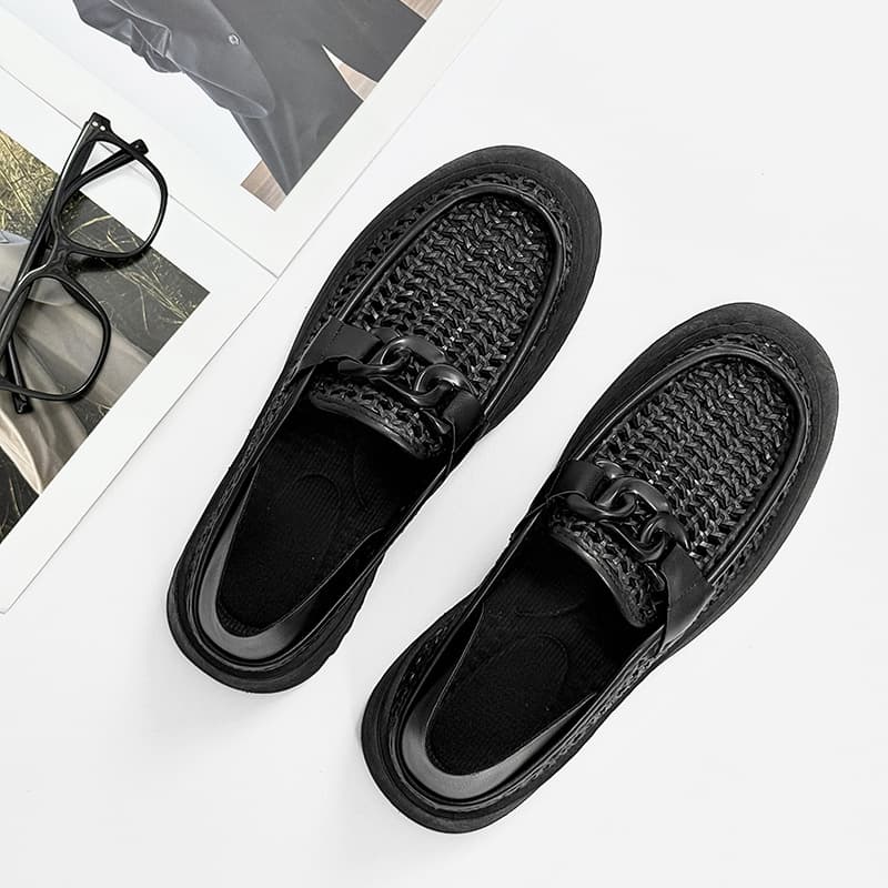 2026 Spring New Men's Shoes, Thick-Soled Versatile Black Shoes, Men's Casual Shoes, Breathable Slip-On Shoes, Young Men's Leather Shoes