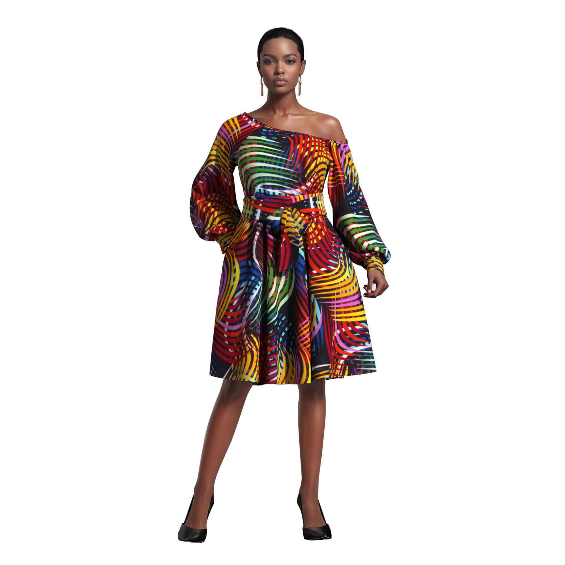 2025 Amazon TEMU plus-size women's clothing, European and American cross-border apparel, spring and summer printed off-shoulder wrap bust dress.