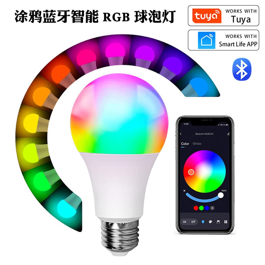 Tuya Smart Bluetooth RGB Bulb Lamp E27 9W Color APP Controlled Voice Control Atmosphere Decorative Light