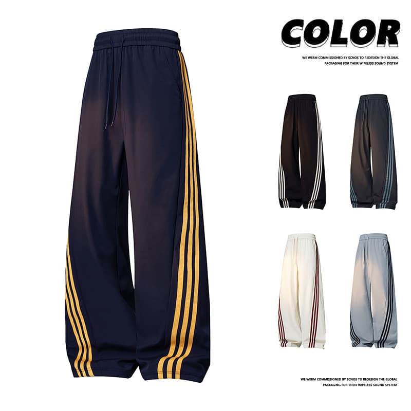 2025 American Style Three-Stripe Wide-Leg Curved Sweatpants for Men, Spring/Fall Loose Casual Pants, Unisex Fashion Streetwear with Draping Feel