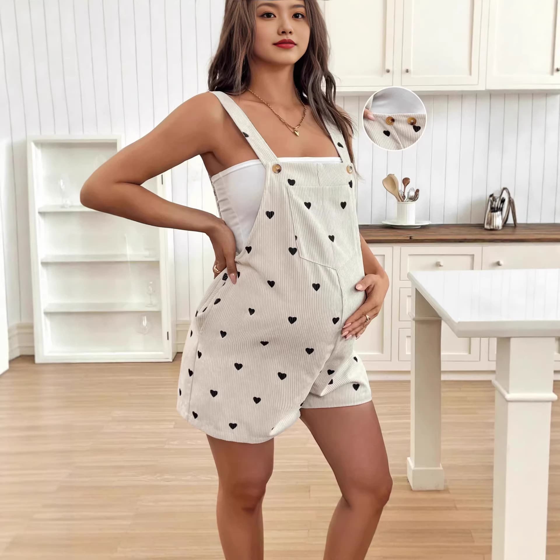 New European and American Maternity Casual Printed Overalls Adjustable Waist Maternity Bib Shorts