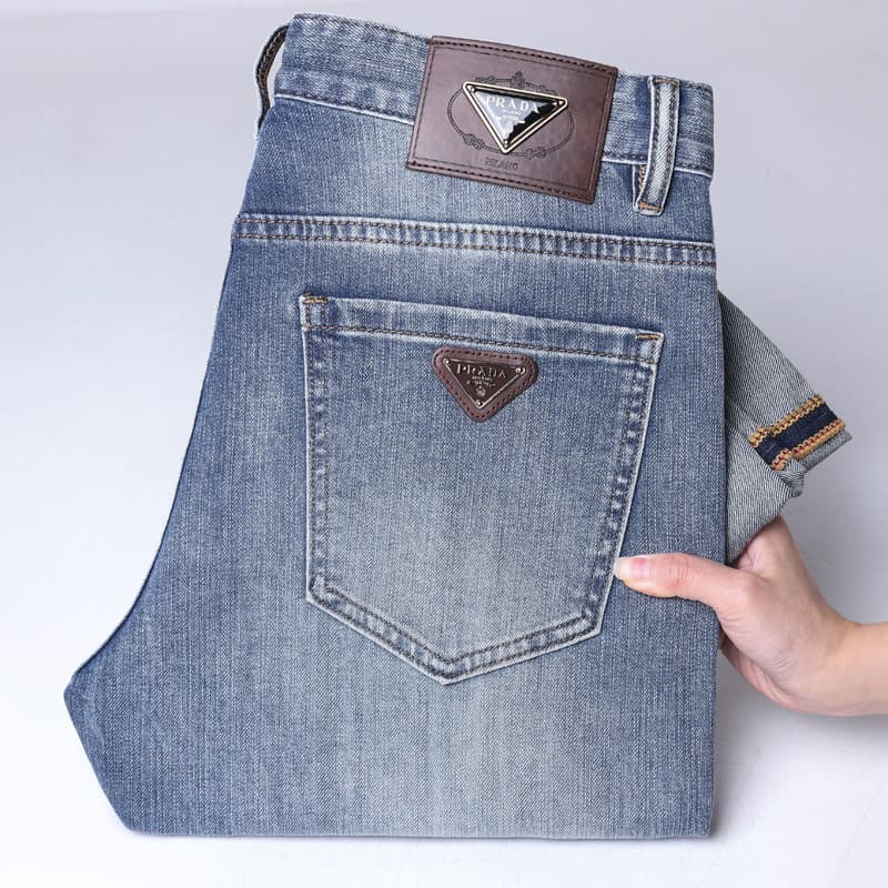 Guangzhou Xintang Men's Jeans High-End European Fit Slim Leg Cross-Border Export Spring New Arrival Original Tag PAD Replica