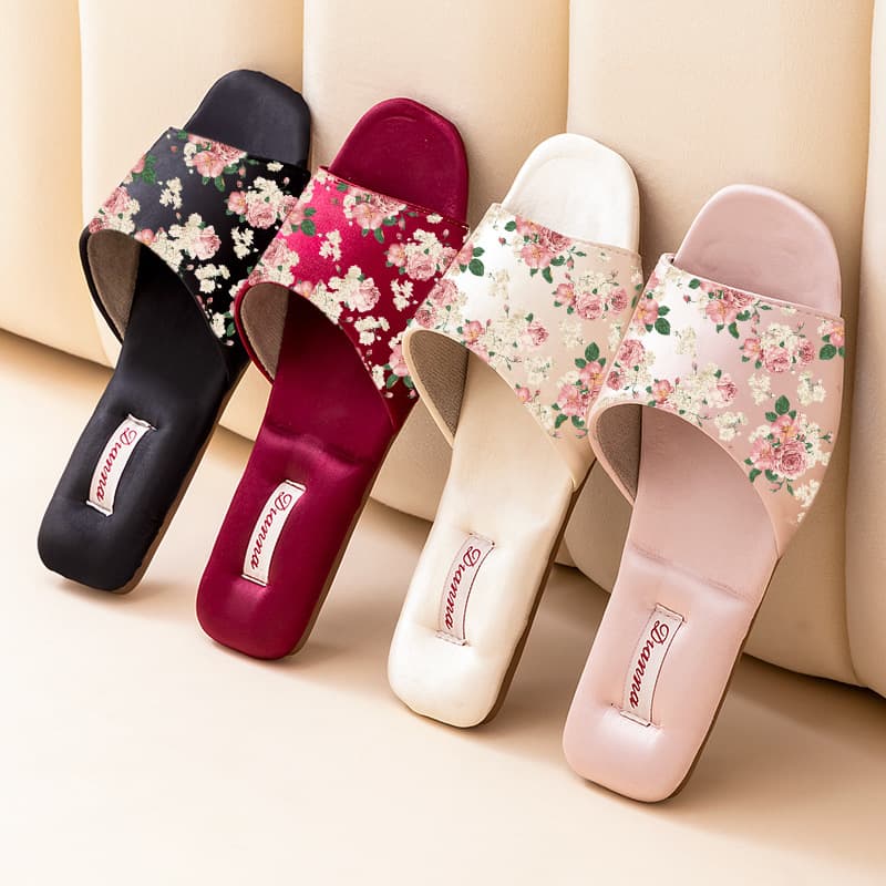 Women's Home Slippers Premium Light Luxury Printed Satin Comfort Couple Slippers Chinese Trend Factory Direct