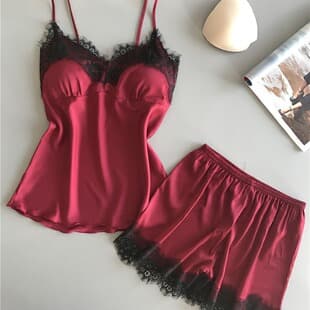 Cross-border European and American Camisole Pajamas for Women Summer Sexy Ice Silk Two-piece Set with Silk Shorts Plus Size Thin Loungewear
